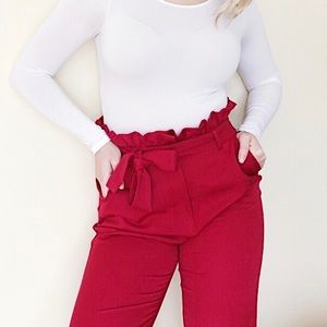 Red high-waisted pants.✨✨